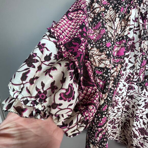 Ulla Johnson top Small Arusi Poplin Top Pink Print Cotton Silk Puff Floral - Picture 11 of 13